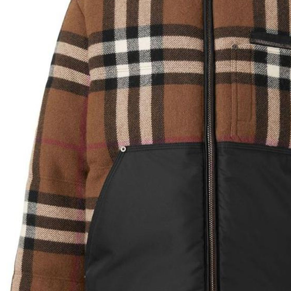 Burberry SS23  Brown Checkered Contrast Collar Fleece Jacket. 80635171 圖 7