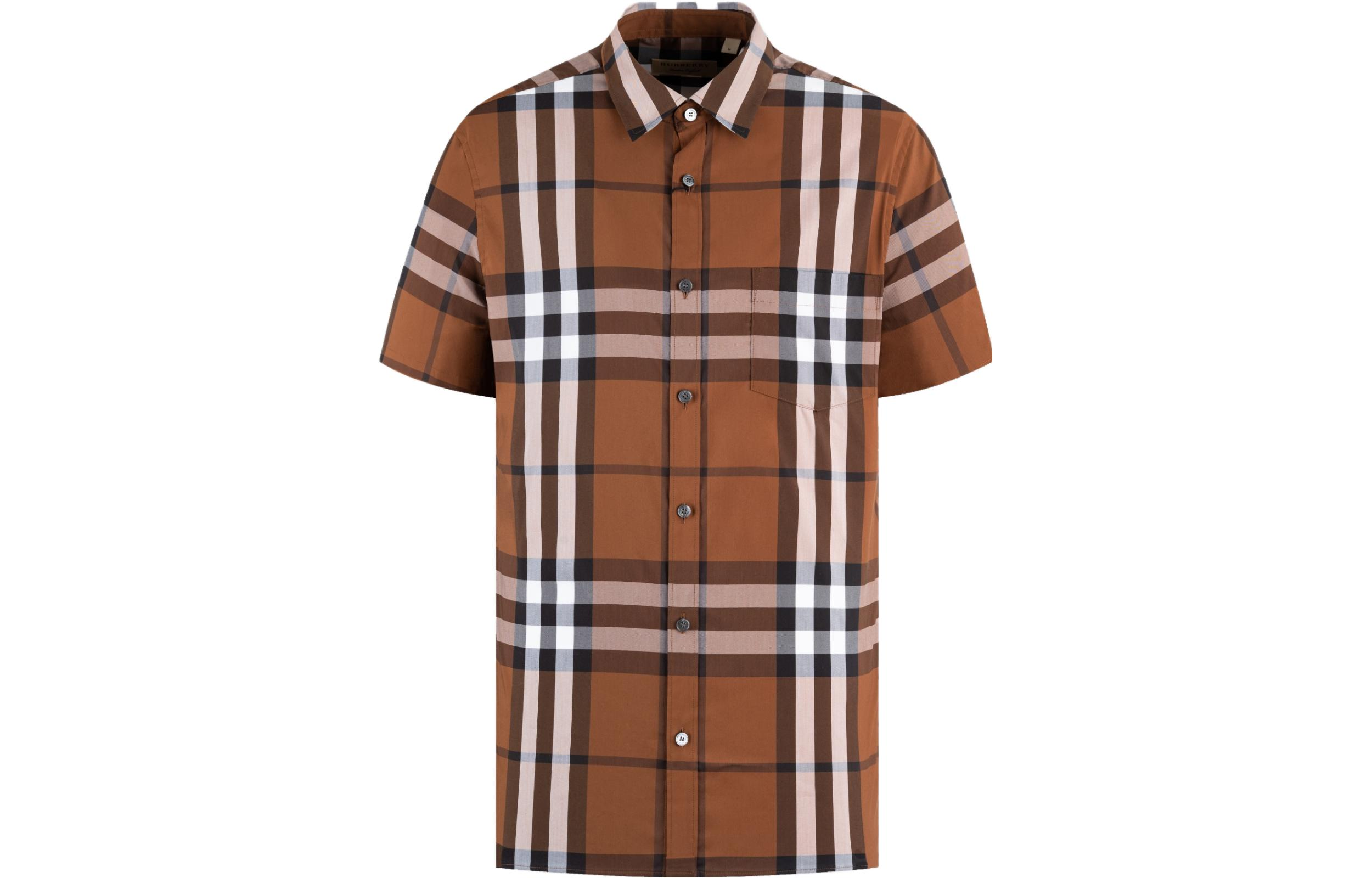 Buy Burberry SS23  Brown Checkered Short Sleeve Shirt with Pocket. 80045411