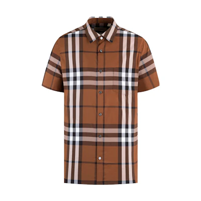 Burberry SS23 Brown Checkered Short Sleeve Shirt with Pocket. 80045411