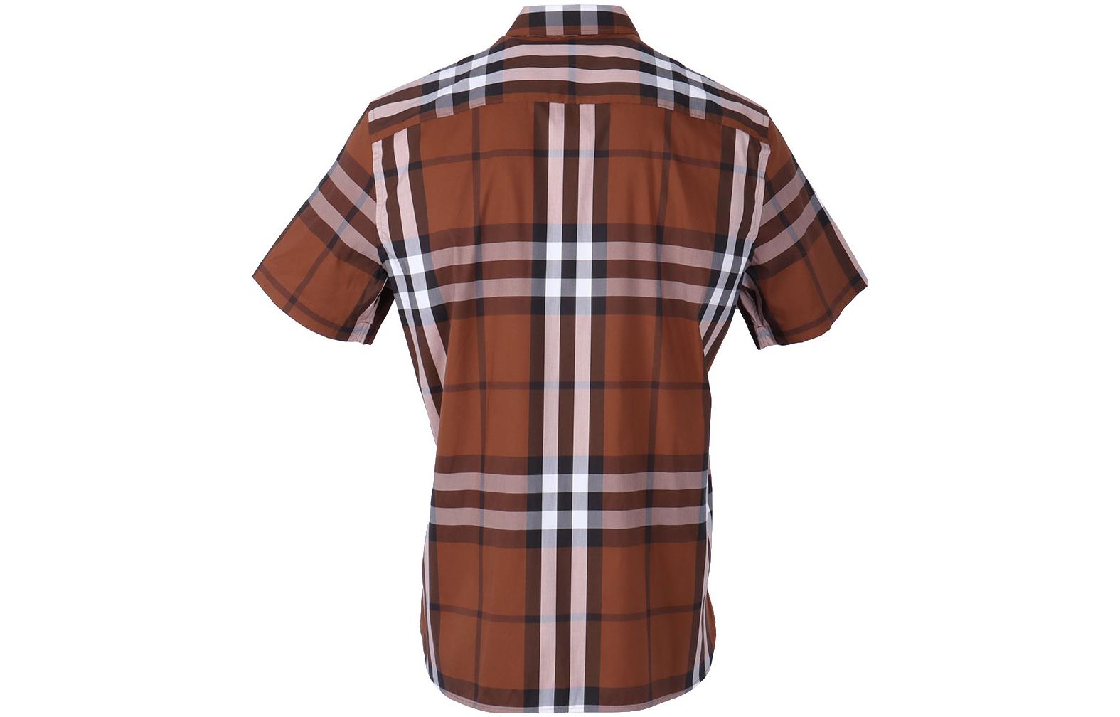 Shop Burberry SS23  Brown Checkered Short Sleeve Shirt with Pocket. 80045411
