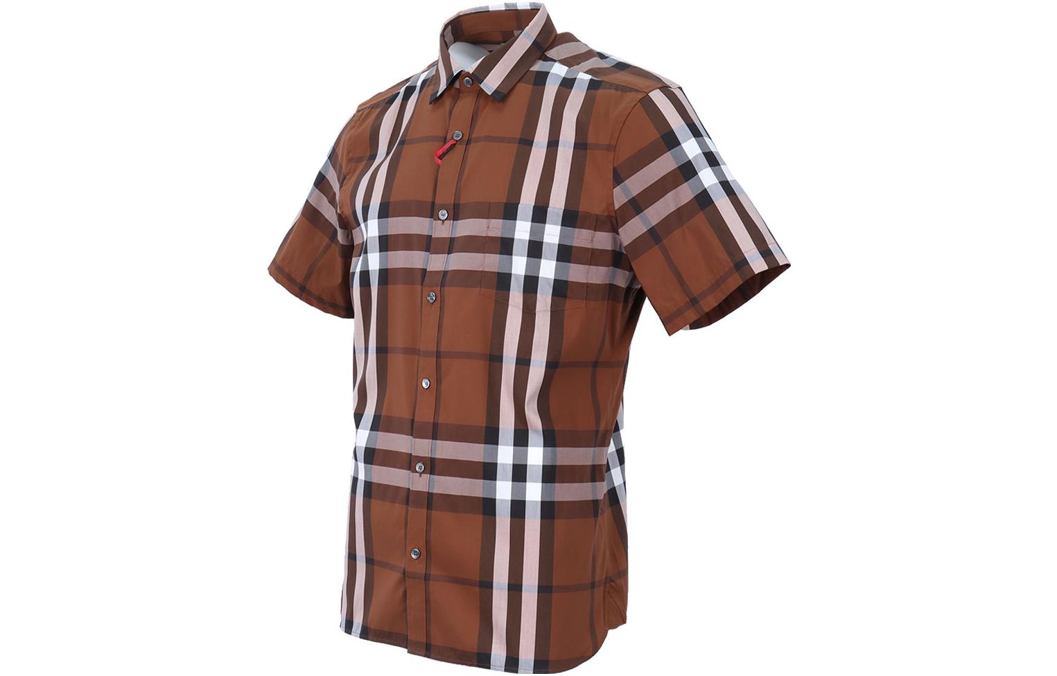 Purchase Burberry SS23  Brown Checkered Short Sleeve Shirt with Pocket. 80045411