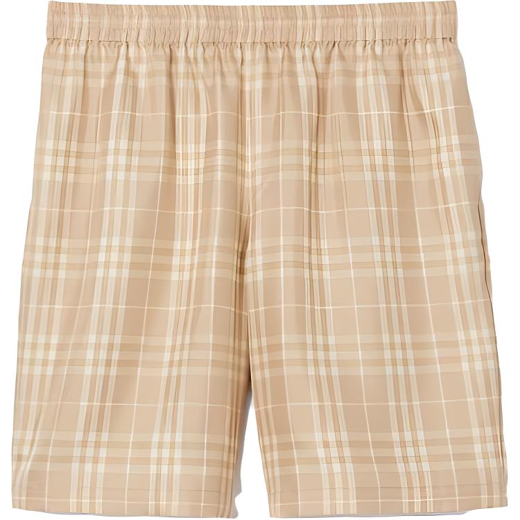 Order バーバリー SS23 チェック シルクツイル ドローストリング ショーツ ソフトベージュブラウン。 80688521