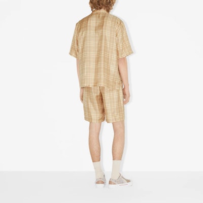バーバリー SS23 チェック シルクツイル ドローストリング ショーツ ソフトベージュブラウン。 80688521 Shop バーバリー SS23 チェック シルクツイル ドローストリング ショーツ ソフトベージュブラウン。 80688521