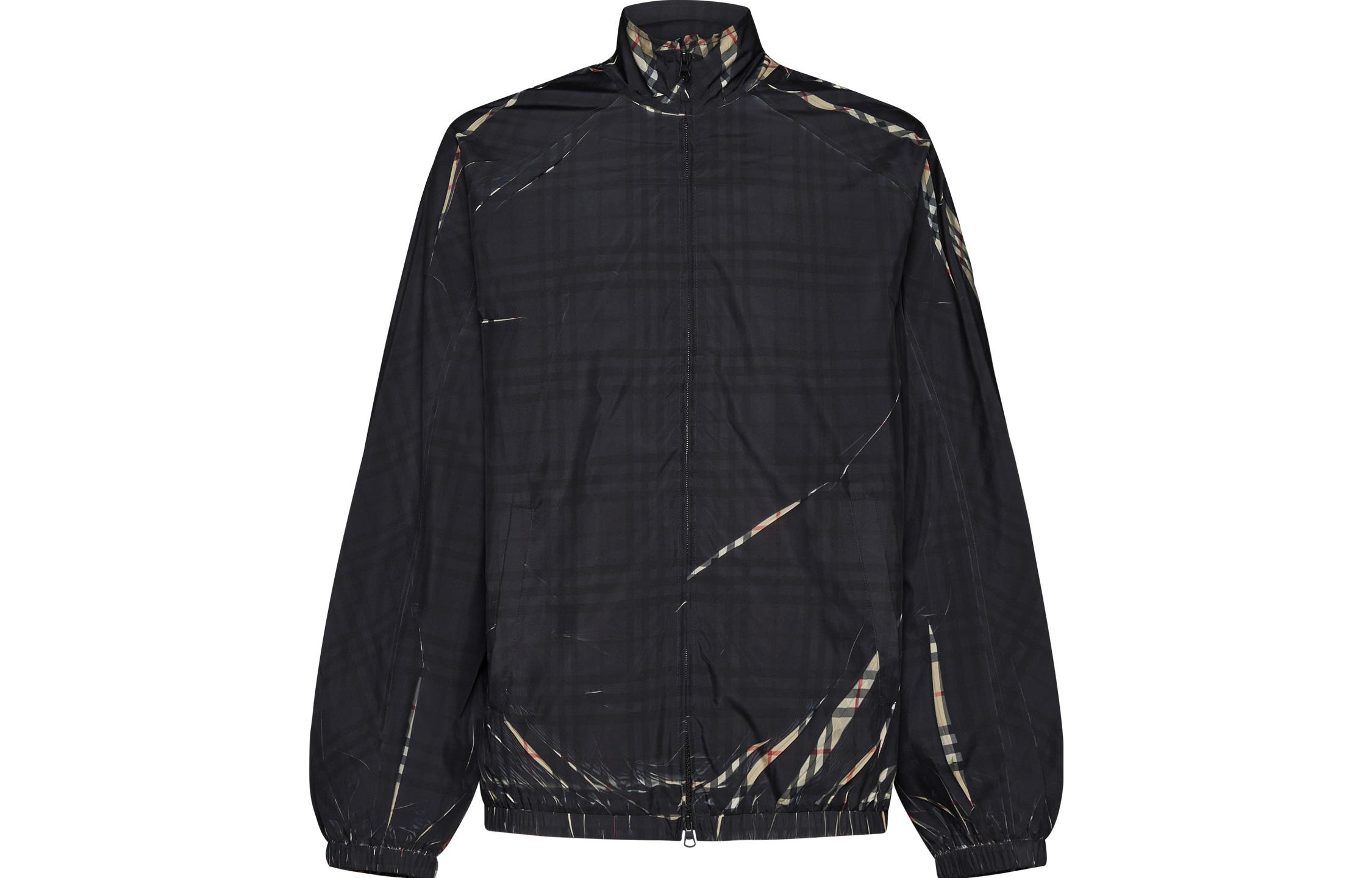 Burberry SS23  Check Turtleneck Zip-Up Jacket Black 8071071A7028