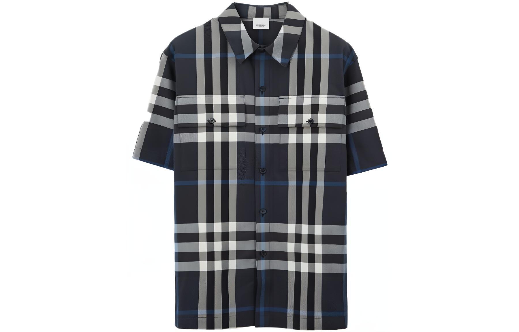 Burberry SS23  Checkered Short-Sleeve Shirt Navy Blue 80710261