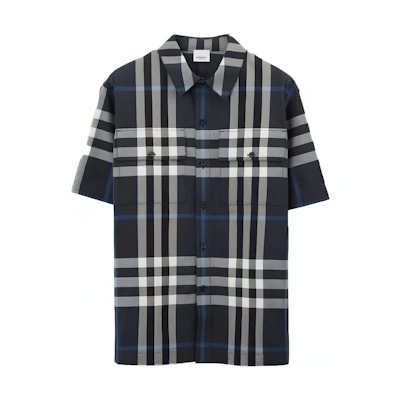 Burberry SS23 Checkered Short-Sleeve Shirt Navy Blue 80710261