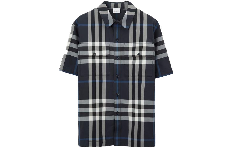 Order Burberry SS23 格紋短袖襯衫 深藍色 80710261