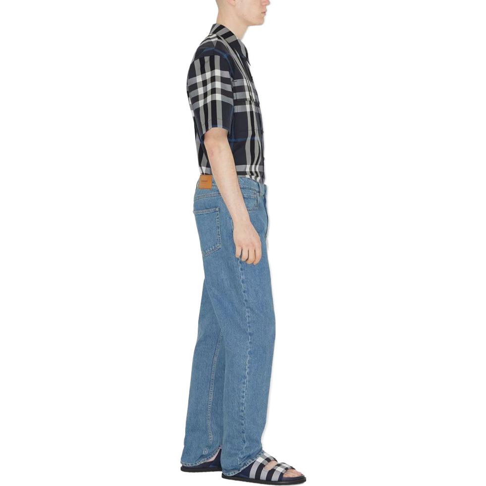 Shop Burberry SS23 格紋短袖襯衫 深藍色 80710261