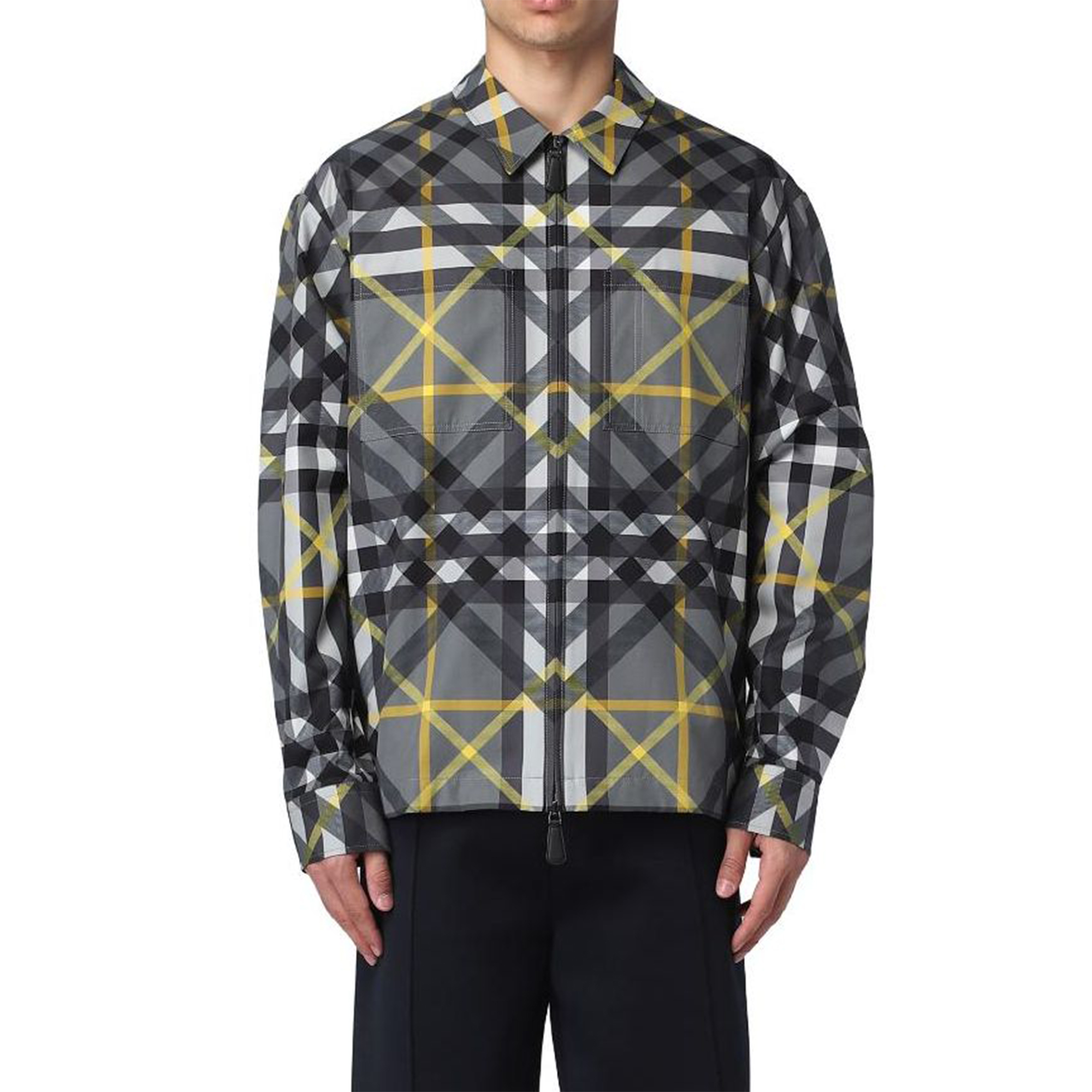Burberry SS23  Colorblock Striped Button-Up Long-Sleeve Shirt Grey 80637601