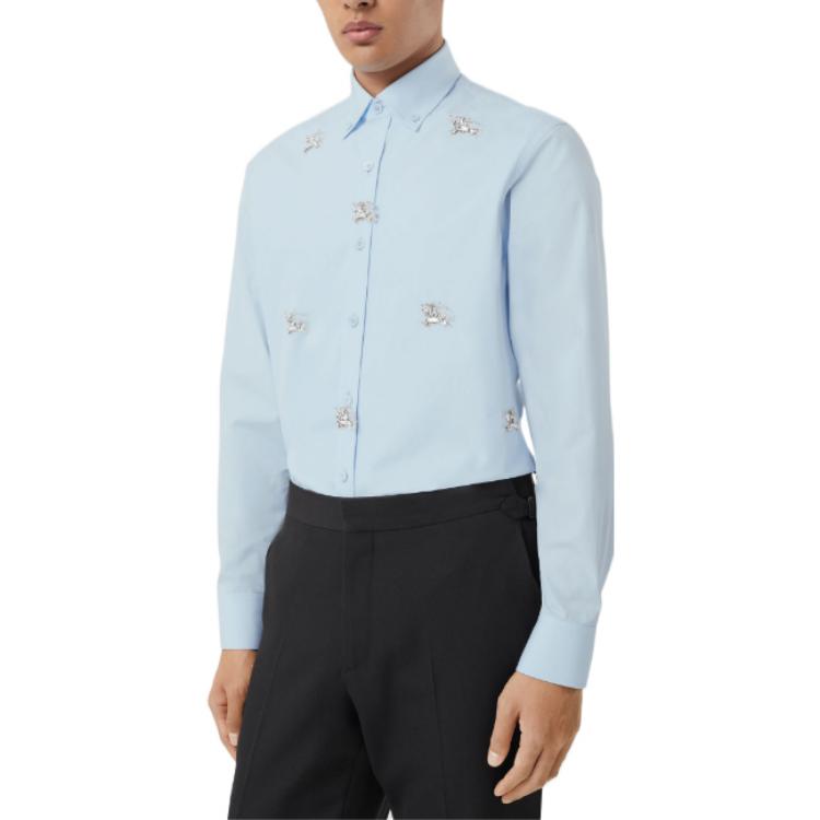 Shop Burberry SS23  Crystal-Embellished Slim Fit Long Sleeve Shirt Light Blue 80641081