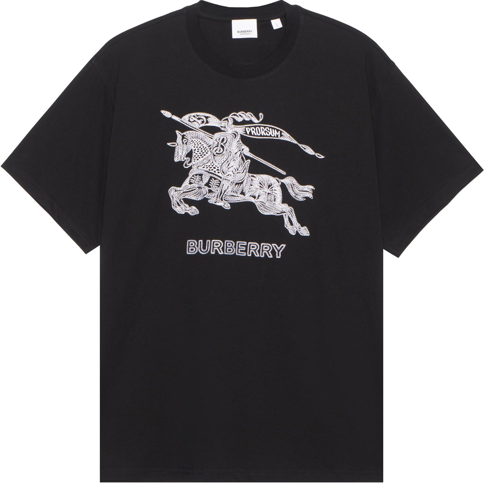 Burberry SS23  Equestrian Knight Embroidered Black Short Sleeve T-Shirt 80727751