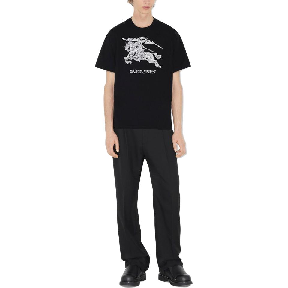 Shop Burberry SS23  Equestrian Knight Embroidered Black Short Sleeve T-Shirt 80727751