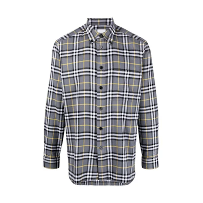 Burberry SS23 Gray Check Detail Long-Sleeve Shirt. 80648841