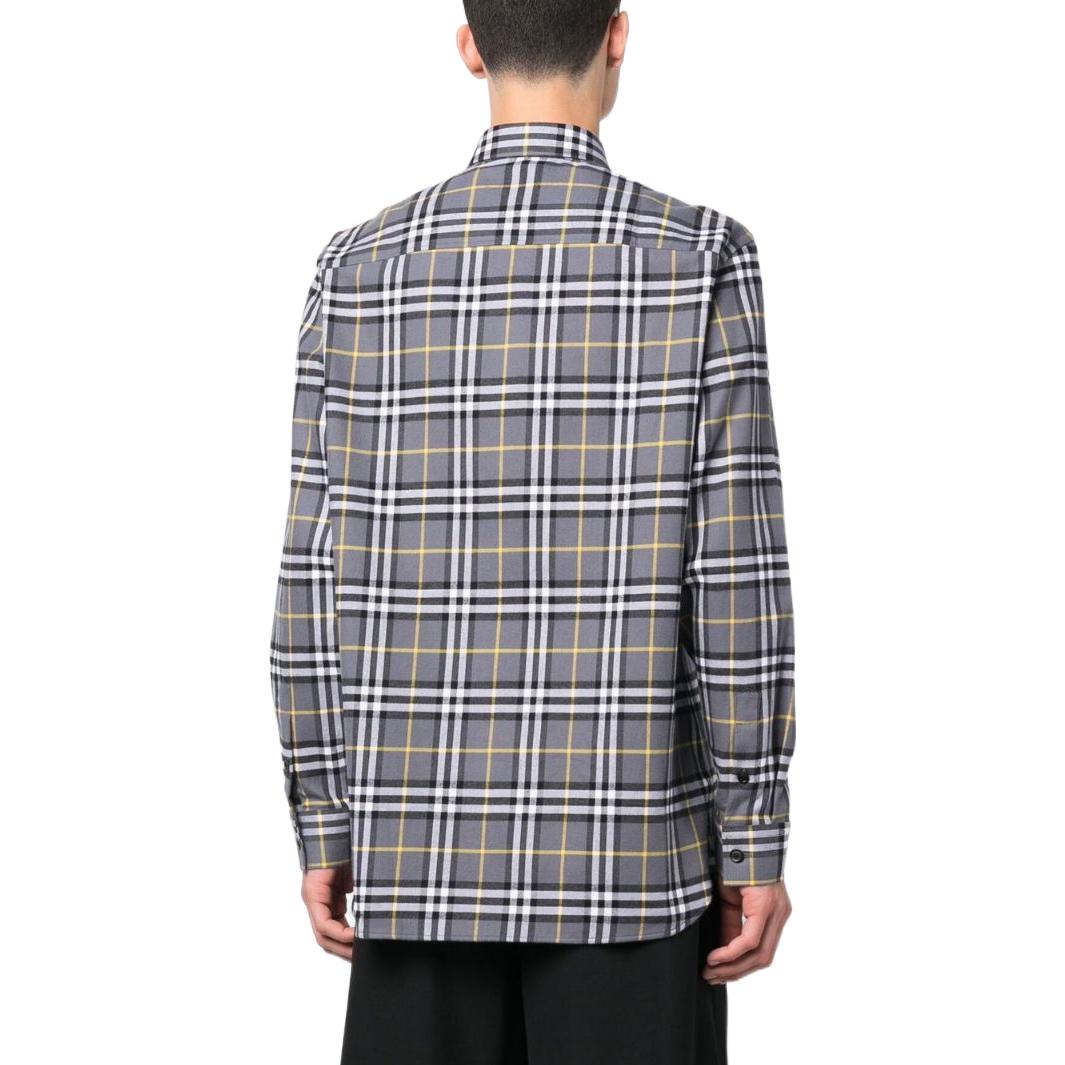 Shop 버버리 SS23 그레이 체크 디테일 긴팔 셔츠. 80648841