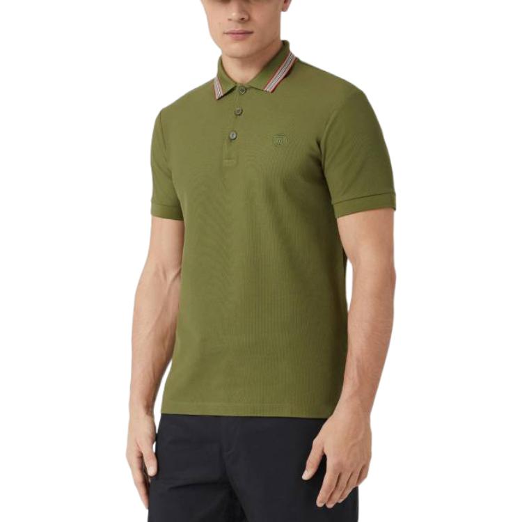 Details for Burberry SS23  Green Polo Shirt with Iconic Stripe Collar Design. 80642061