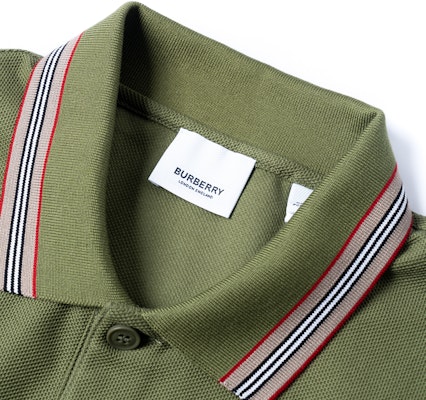 Burberry SS23 Green Polo Shirt with Iconic Stripe Collar Design. 80642061 Sizing Burberry SS23 Green Polo Shirt with Iconic Stripe Collar Design. 80642061