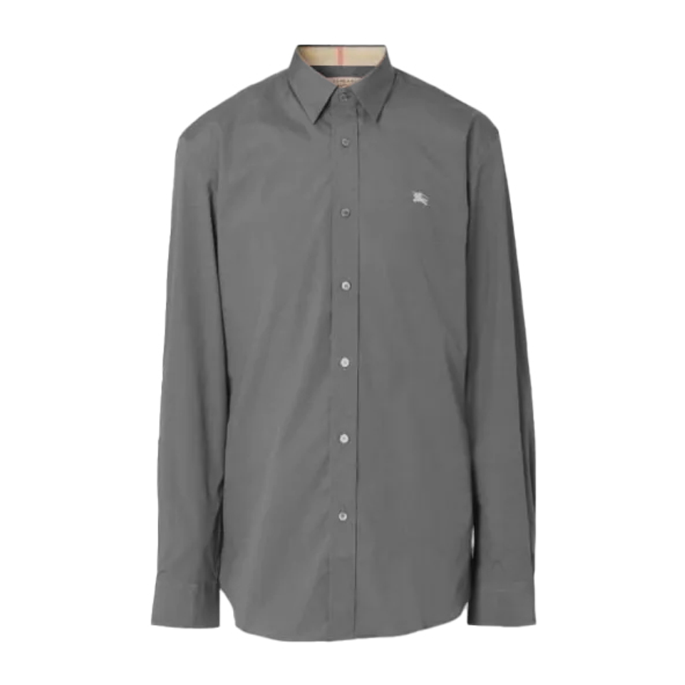 Buy Burberry SS23  Grey Long-Sleeve Shirt with Logo Embroidery Casual Style 80362871