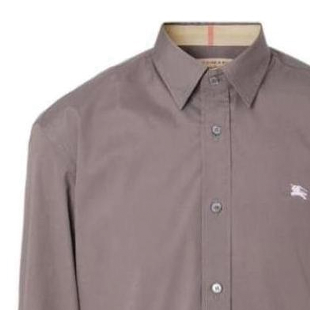 Shop Burberry SS23  Grey Long-Sleeve Shirt with Logo Embroidery Casual Style 80362871