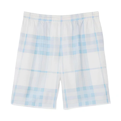 Burberry SS23 Light Sky Blue Check Elastic Waist Straight Shorts 80659571