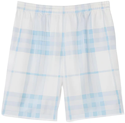 Burberry SS23 Light Sky Blue Check Elastic Waist Straight Shorts 80659571 Order Burberry SS23 Light Sky Blue Check Elastic Waist Straight Shorts 80659571