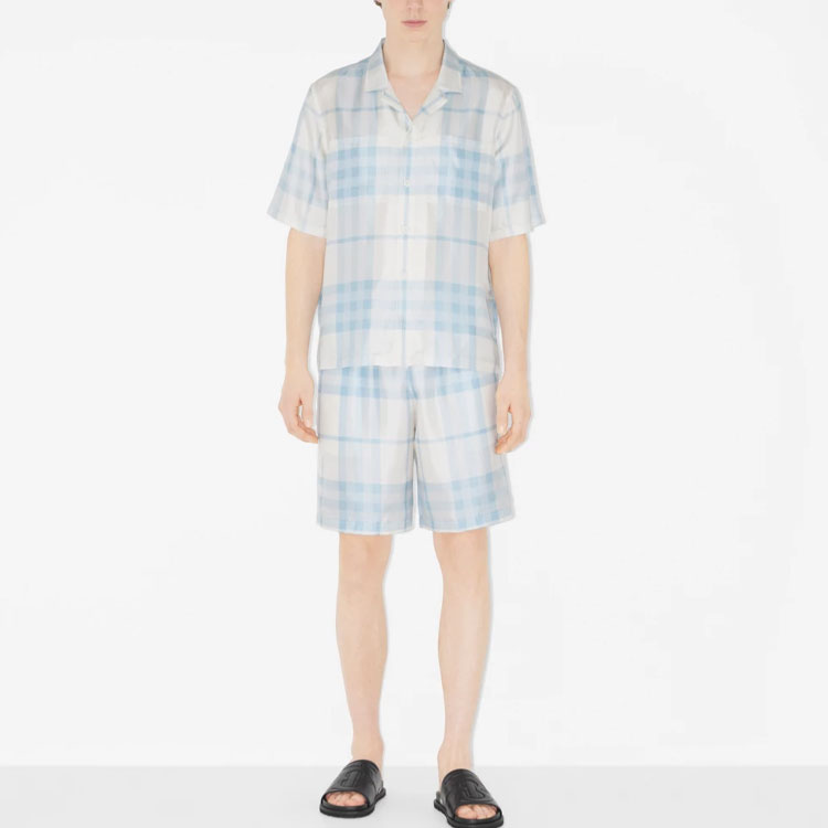 Burberry SS23  Light Sky Blue Check Elastic Waist Straight Shorts 80659571 圖 3