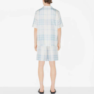 Burberry SS23 Light Sky Blue Check Elastic Waist Straight Shorts 80659571 Shop Burberry SS23 Light Sky Blue Check Elastic Waist Straight Shorts 80659571