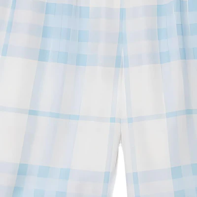 Burberry SS23 Light Sky Blue Check Elastic Waist Straight Shorts 80659571 Details for Burberry SS23 Light Sky Blue Check Elastic Waist Straight Shorts 80659571