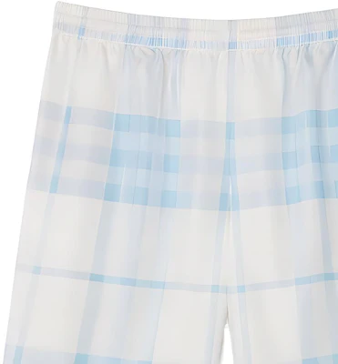 Burberry SS23 Light Sky Blue Check Elastic Waist Straight Shorts 80659571 Sizing Burberry SS23 Light Sky Blue Check Elastic Waist Straight Shorts 80659571