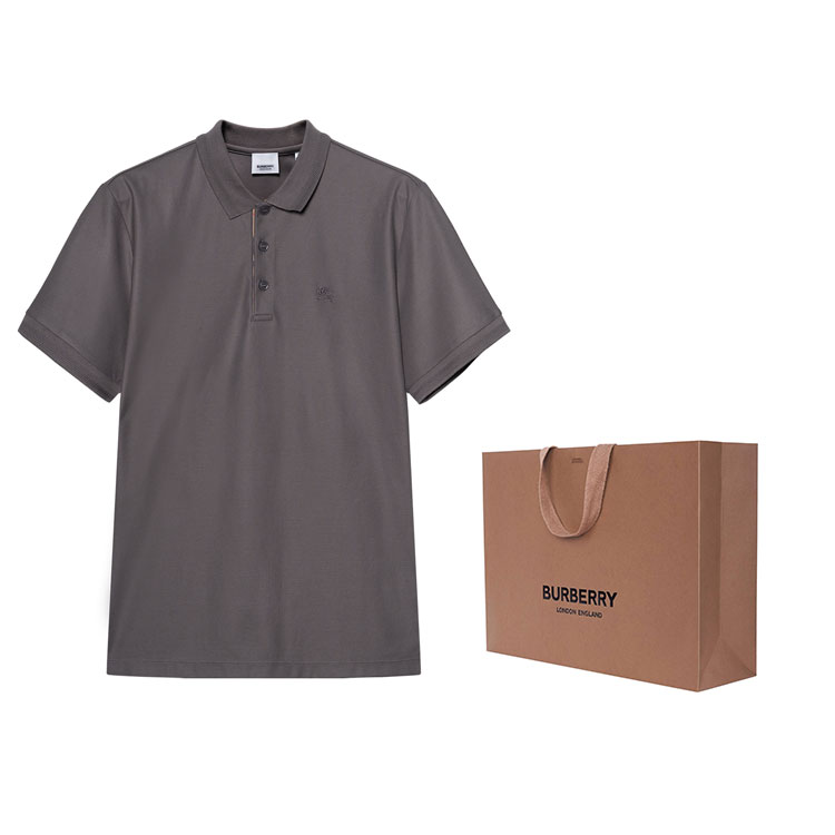 Shop Burberry SS23 Baju Polo Lengan Pendek Logo Sulam Kelabu. 80675841