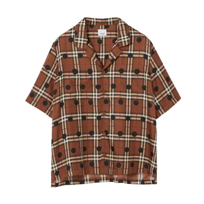 Burberry SS23 Loose-fit Shirt - Check Polka Dot in Dark Birch Brown. 80677961