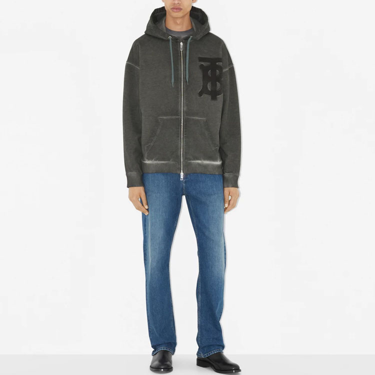 Burberry SS23  Loose Fit Cotton Zip Hoodie with Logo Print - Charcoal Gray. 80675111 圖 5