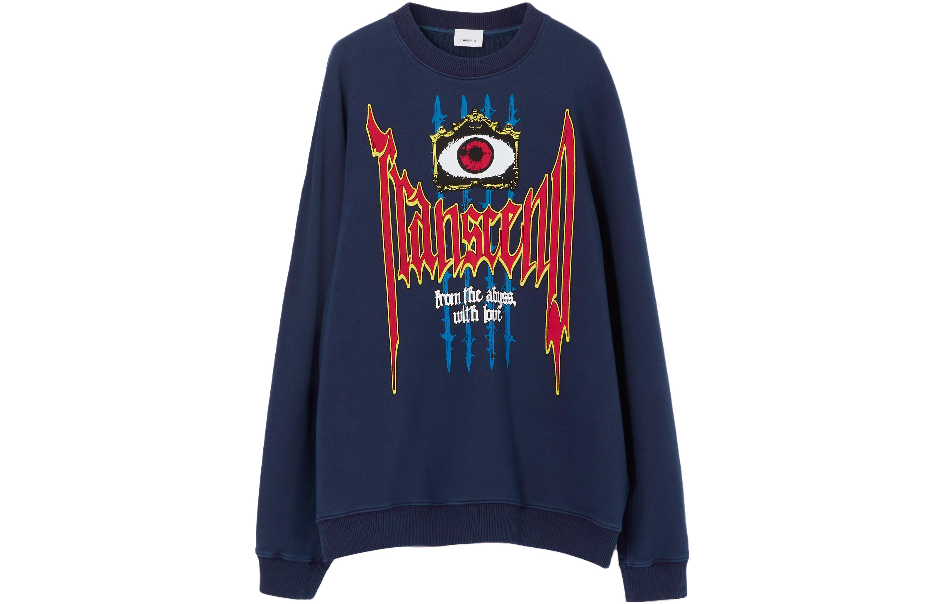 Burberry SS23  Navy Logo Eye Print Oversized Long Sleeve Sweatshirt. 80701521