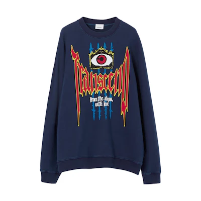 Burberry SS23 Navy Logo Eye Print Oversized Long Sleeve Sweatshirt. 80701521