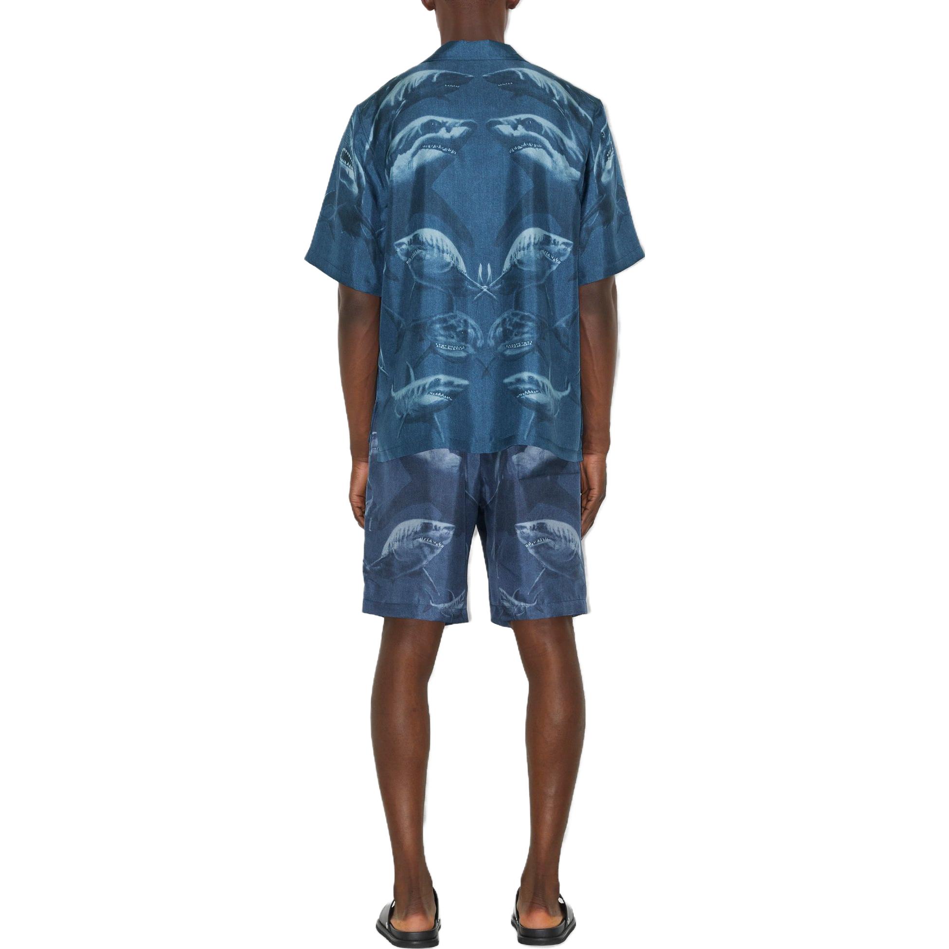 Shop Burberry 2023春夏鲨鱼印花丝绸短裤海军蓝 8071937B5365