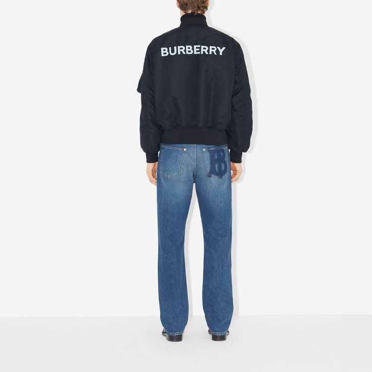Shop Burberry SS23  Smoked Navy Logo Print Bomber Jacket. 80656321