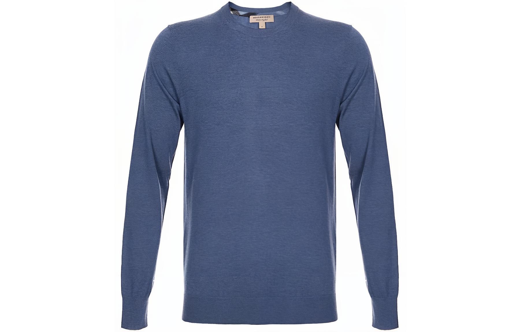 Burberry SS23  Solid Blue Crewneck Long Sleeve Knit Sweater 40228251