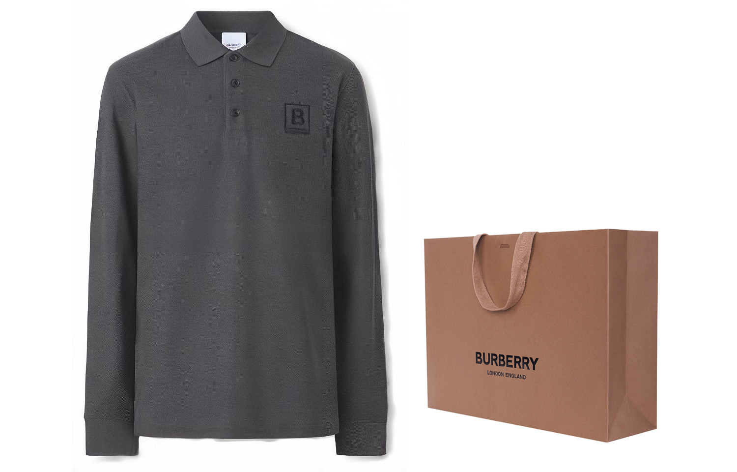 Burberry SS23  Solid Color Logo Embroidered Long Sleeve Polo Shirt Grey 80530621 圖 8