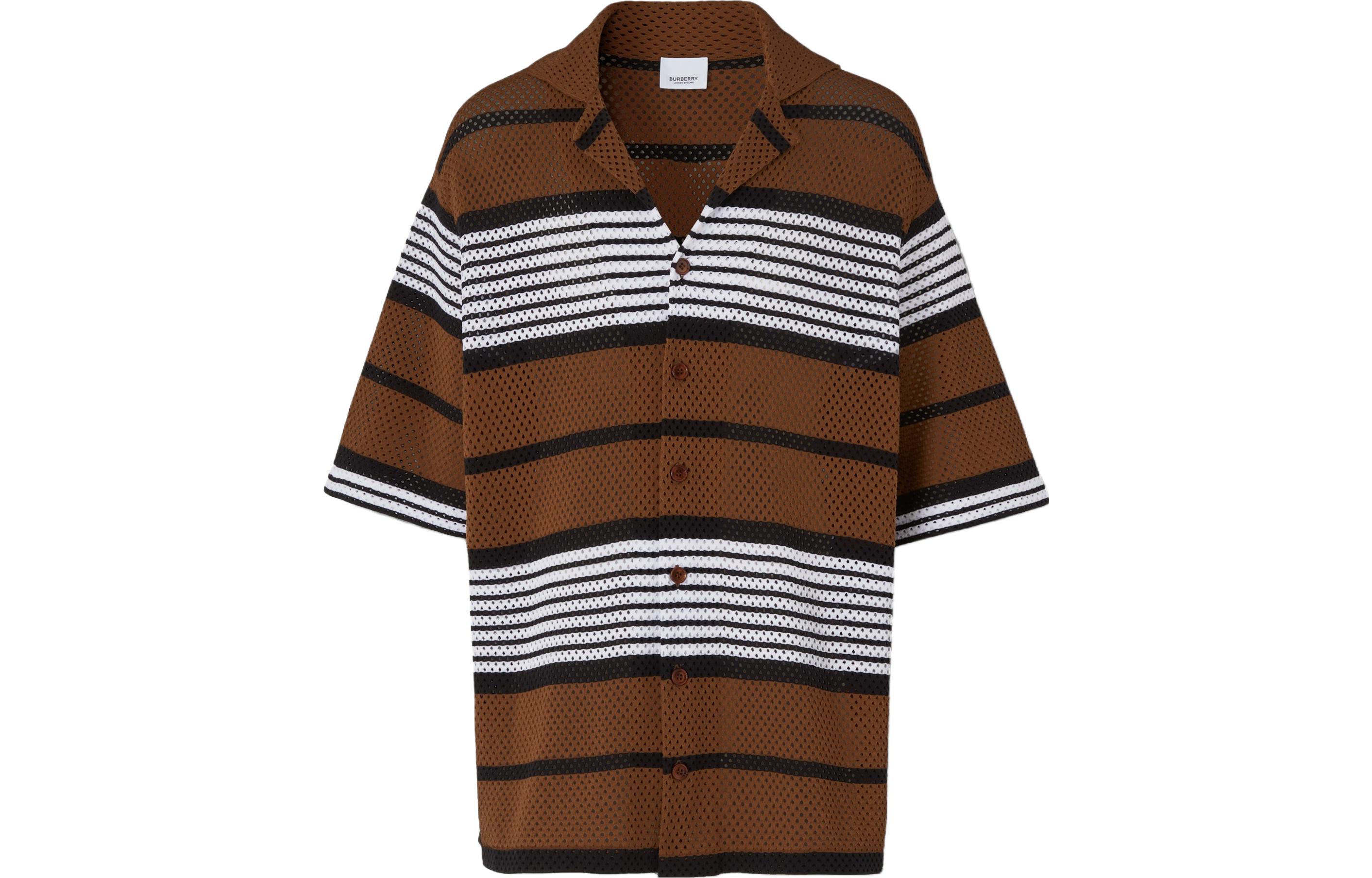 Buy Burberry SS23  Striped Print Cuban Collar Short Sleeve Shirt Dark Birch Brown 80678831
