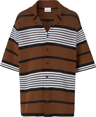 Burberry SS23 Striped Print Cuban Collar Short Sleeve Shirt Dark Birch Brown 80678831 Buy Burberry SS23 Striped Print Cuban Collar Short Sleeve Shirt Dark Birch Brown 80678831
