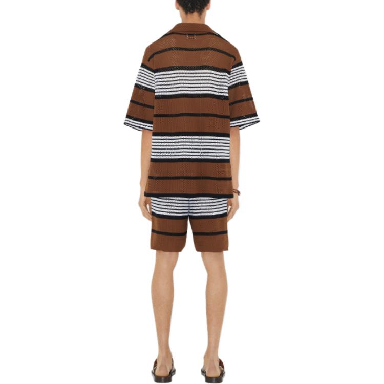 Shop Burberry SS23  Striped Print Cuban Collar Short Sleeve Shirt Dark Birch Brown 80678831