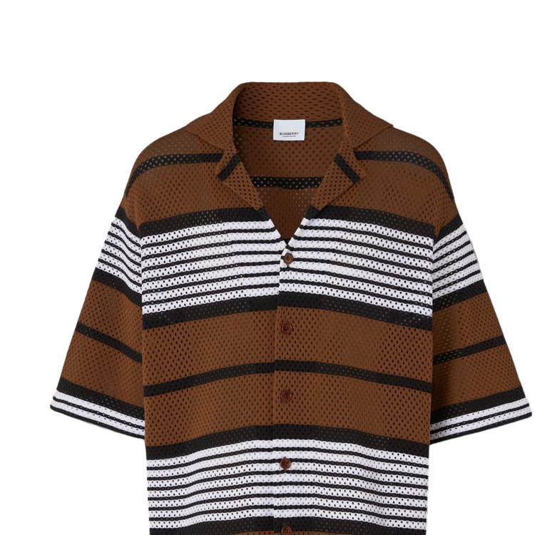 Details for Burberry SS23  Striped Print Cuban Collar Short Sleeve Shirt Dark Birch Brown 80678831