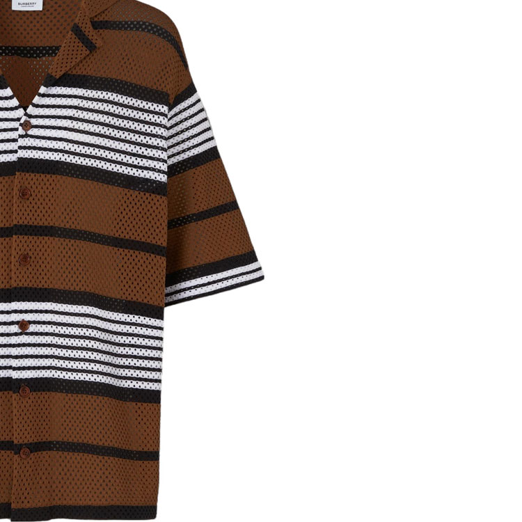 Sizing Burberry SS23  Striped Print Cuban Collar Short Sleeve Shirt Dark Birch Brown 80678831