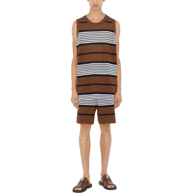 Purchase Burberry SS23  Striped Printed Mid-Rise Casual Shorts Dark Birch Brown 80678871