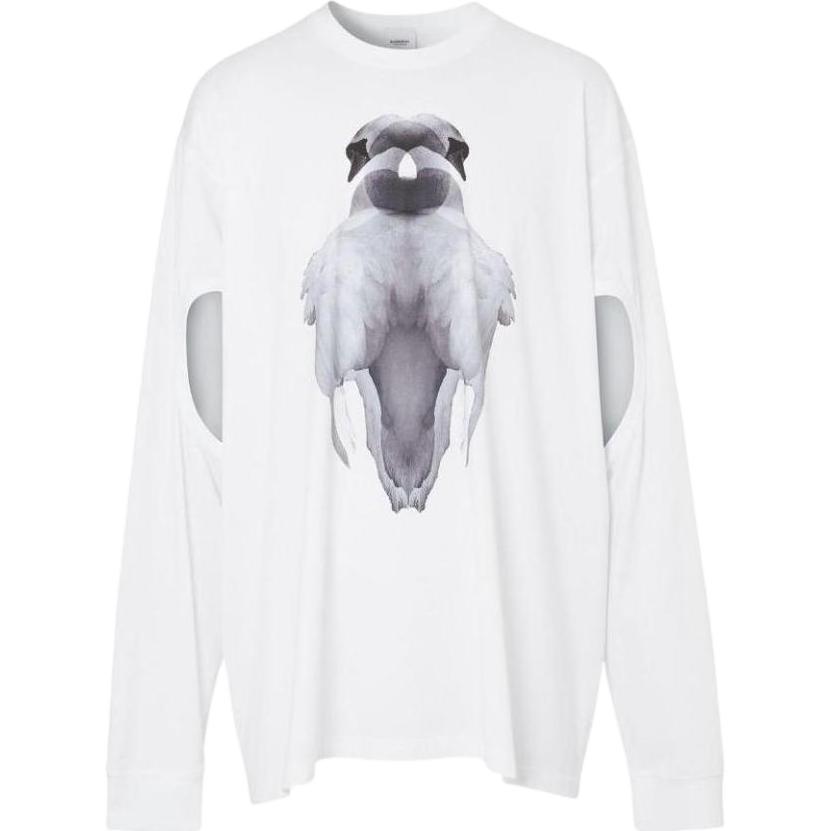 Burberry SS23  White Long Sleeve T-Shirt with Swan Print Cutout Design. 45637921