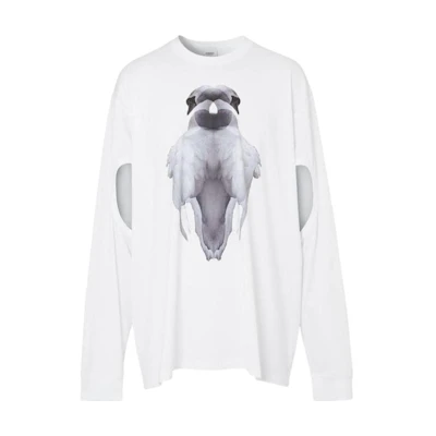 Burberry SS23 White Long Sleeve T-Shirt with Swan Print Cutout Design. 45637921