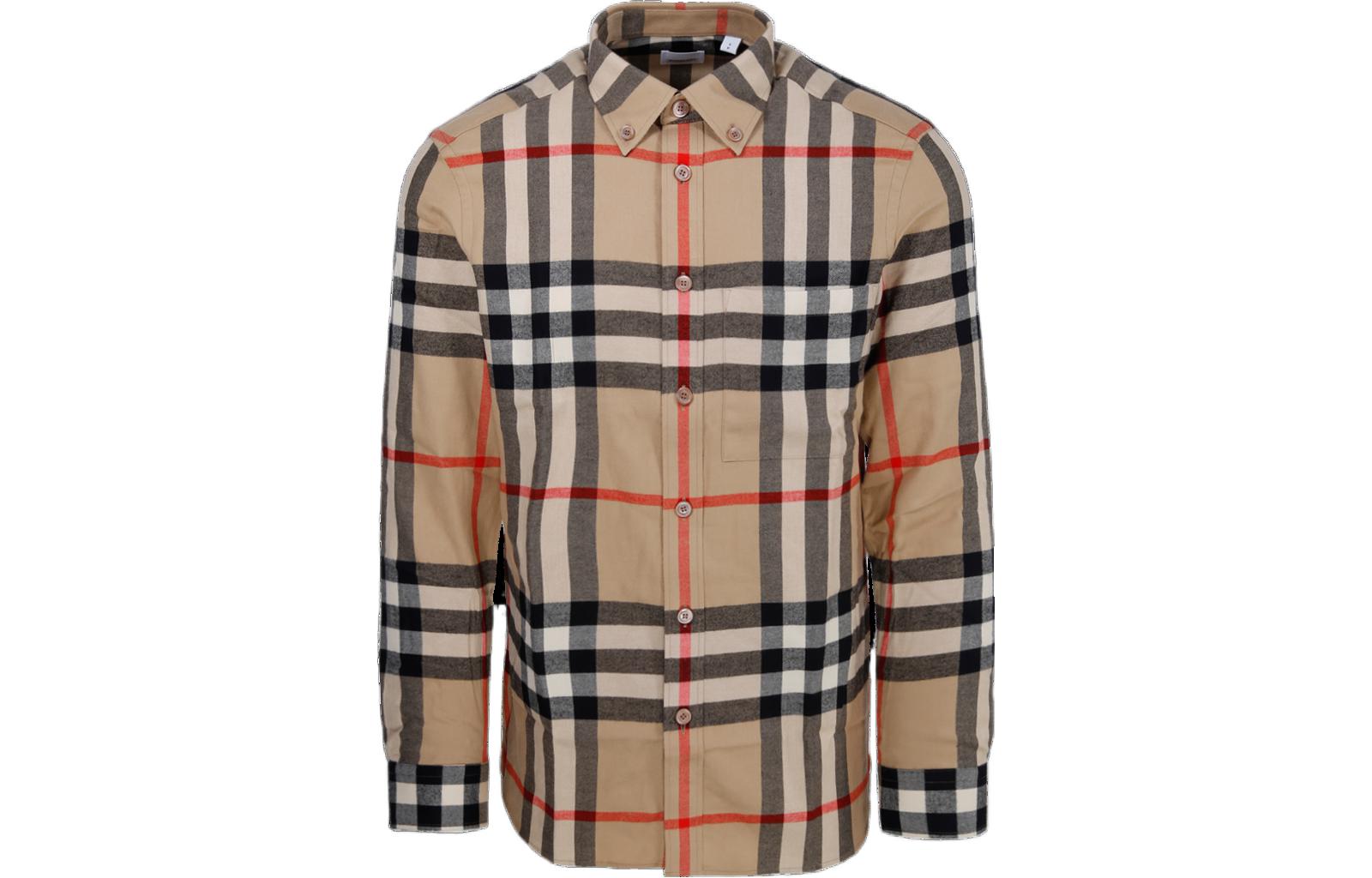 Burberry SS23 Beige Check Collar Long-Sleeve Button-Up Shirt 80648811