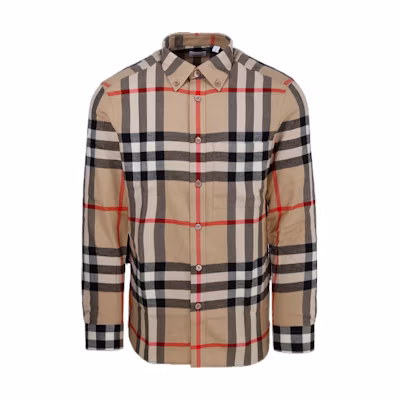 Burberry SS23 Beige Check Collar Long-Sleeve Button-Up Shirt 80648811