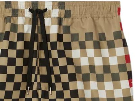 Burberry SS23 Beige Check Print Drawstring Pocket Straight Beach Shorts Men. 80634821 Details for Burberry SS23 Beige Check Print Drawstring Pocket Straight Beach Shorts Men. 80634821