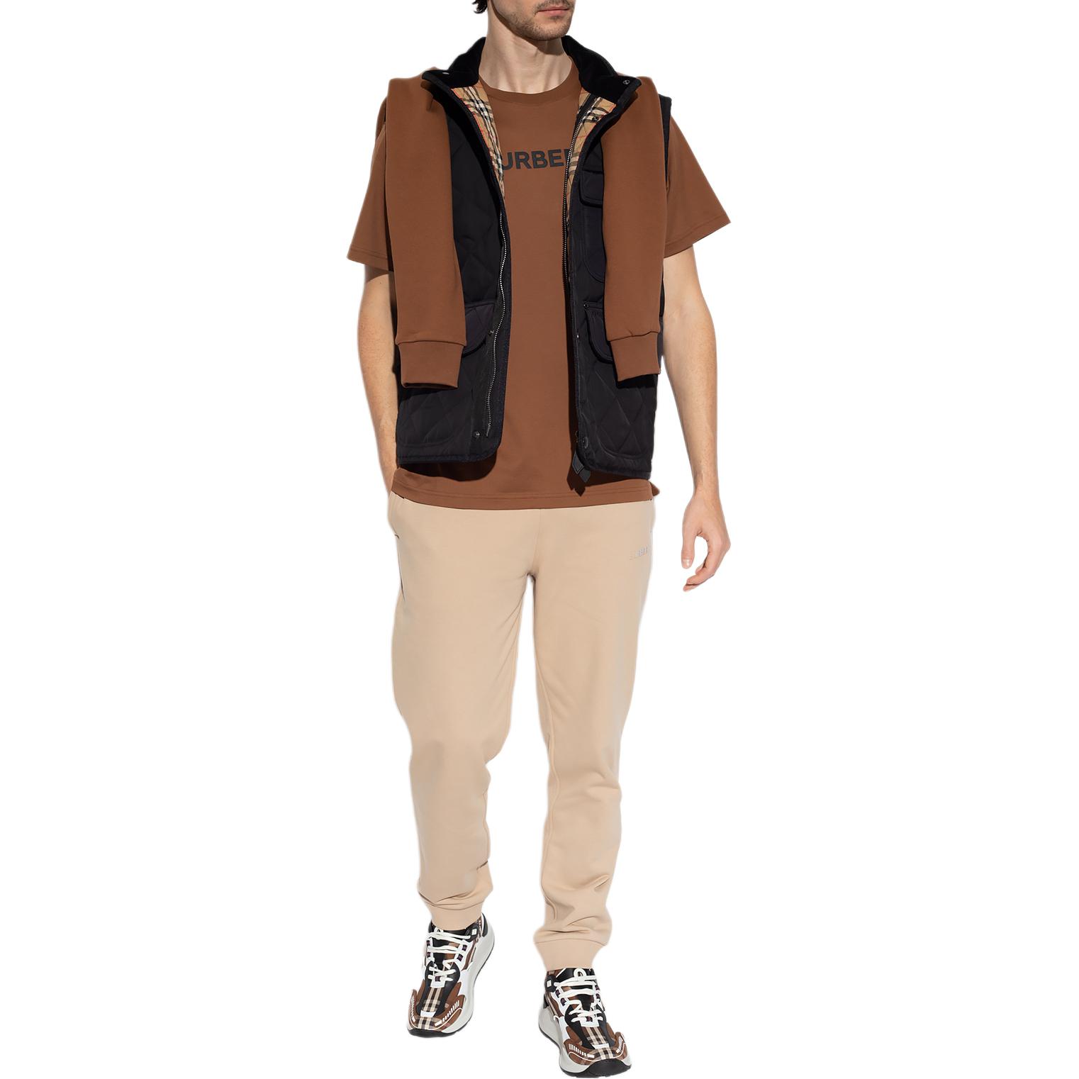 Shop Burberry SS23 Brown Letter Print Crewneck Short Sleeve T-Shirt 80651491