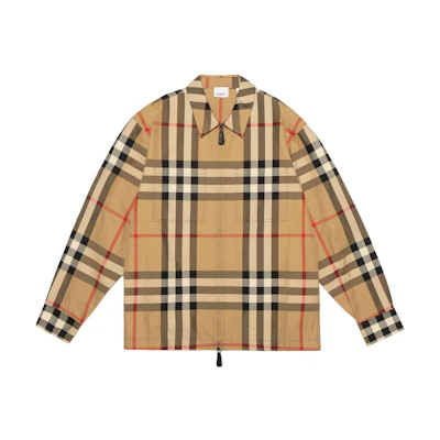 Burberry SS23 Check Button-Up Loose Long-Sleeve Shirt Men Archive Beige 80636661